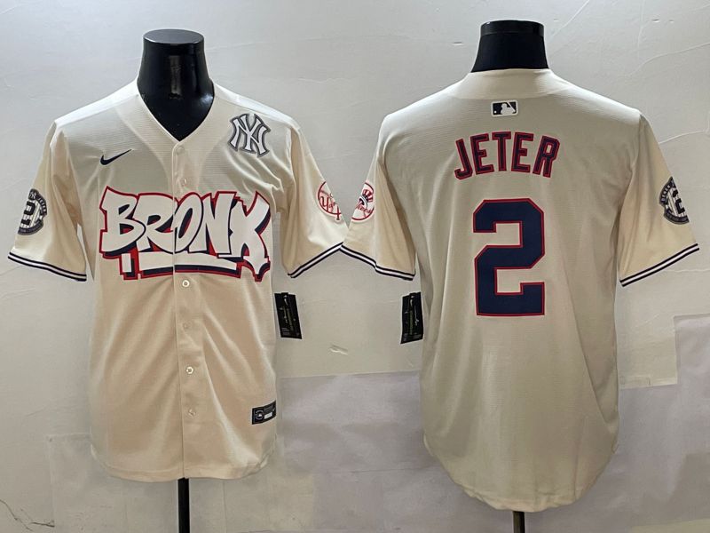 Men New York Yankees #2 Jeter Cream four generations Joint Name 2025 Nike MLB Jersey style 6